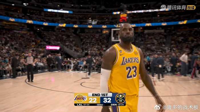 湖人首节22-32落后掘金，詹姆斯破纪录